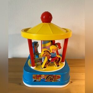 Vintage Chicco Colorful Carousel Toy Horses & Riders Wind-Up Italy Collectible